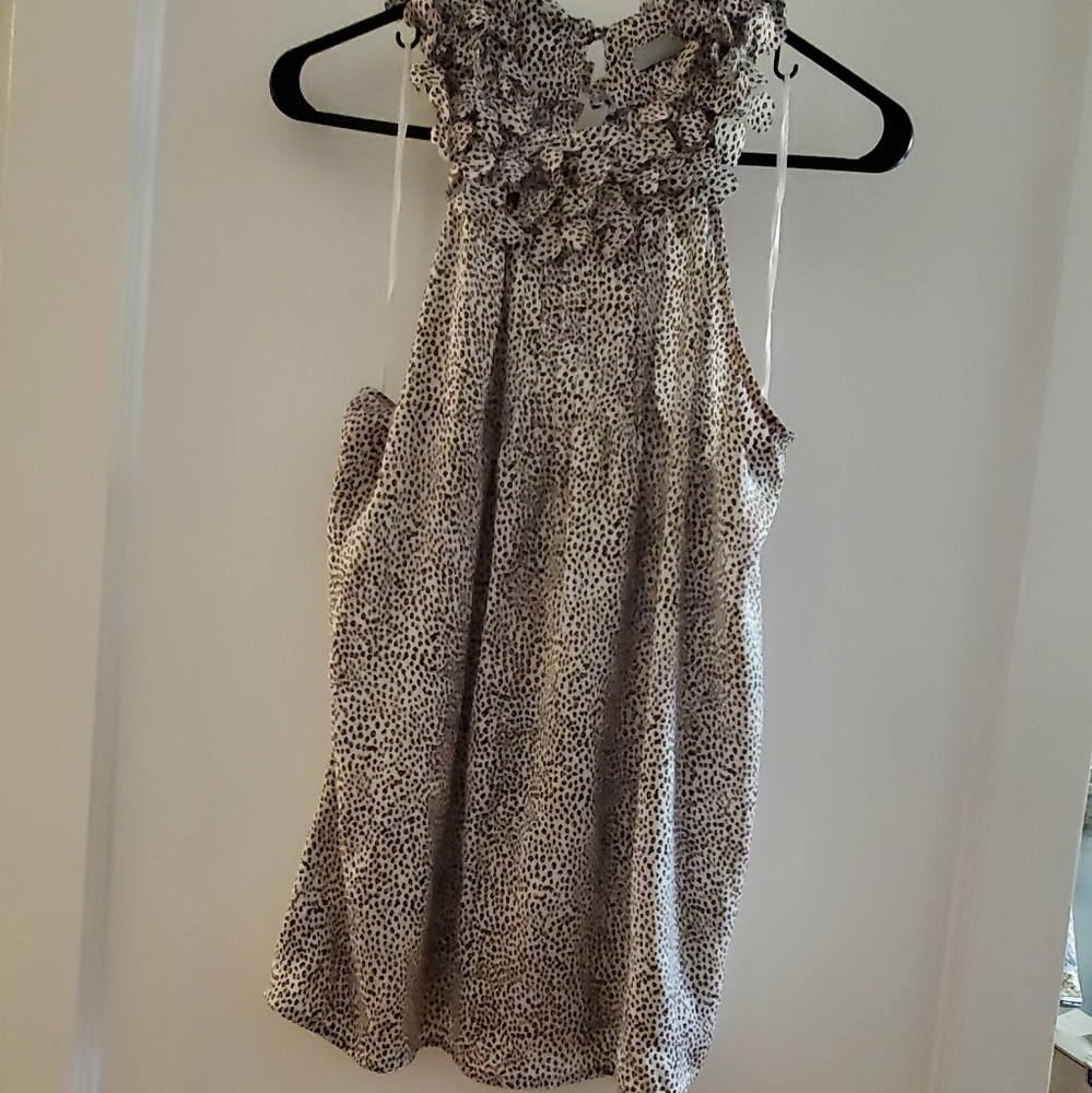 Leopard print silky sleeveless blouse